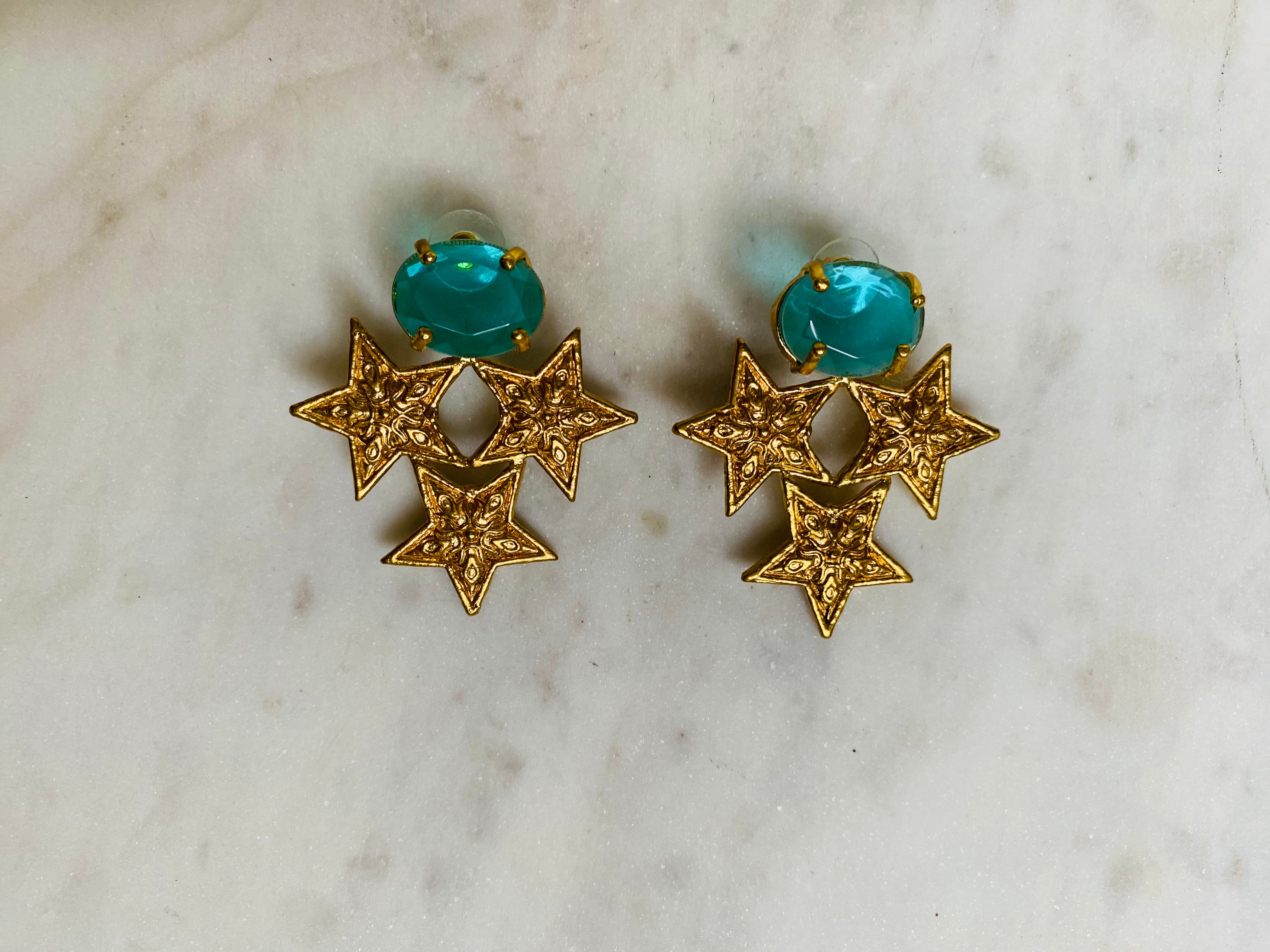 turquoise gemstone star earrings