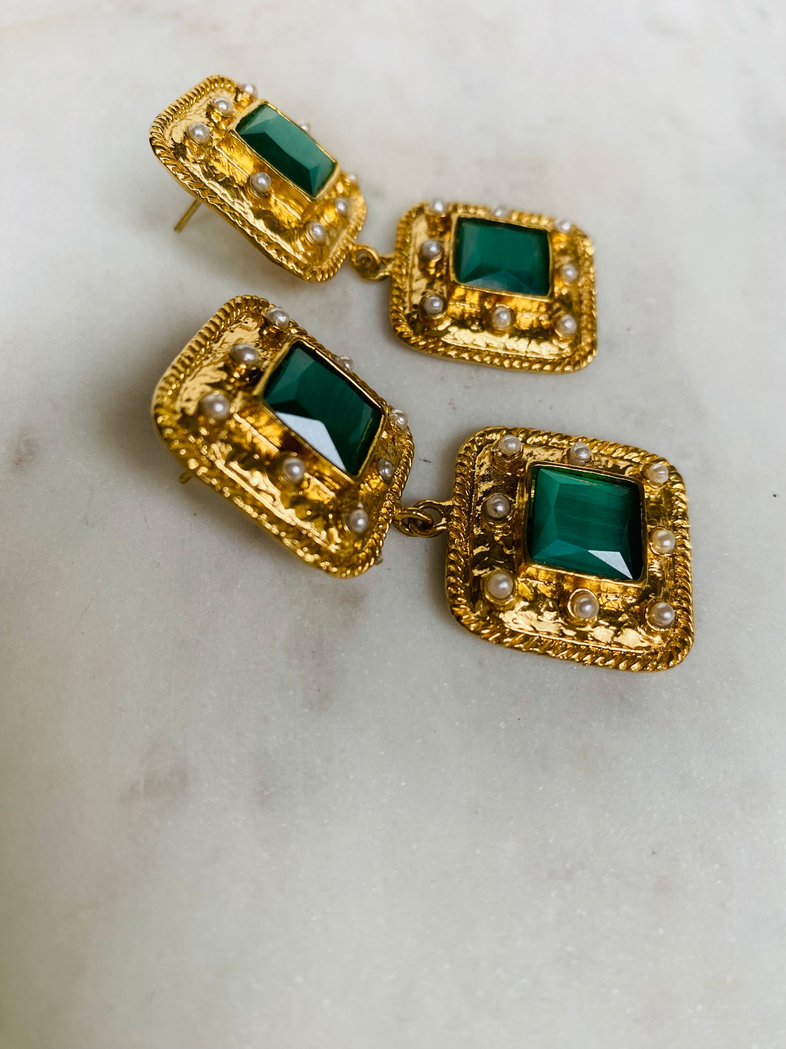 chunky emerald green gemstone earrings
