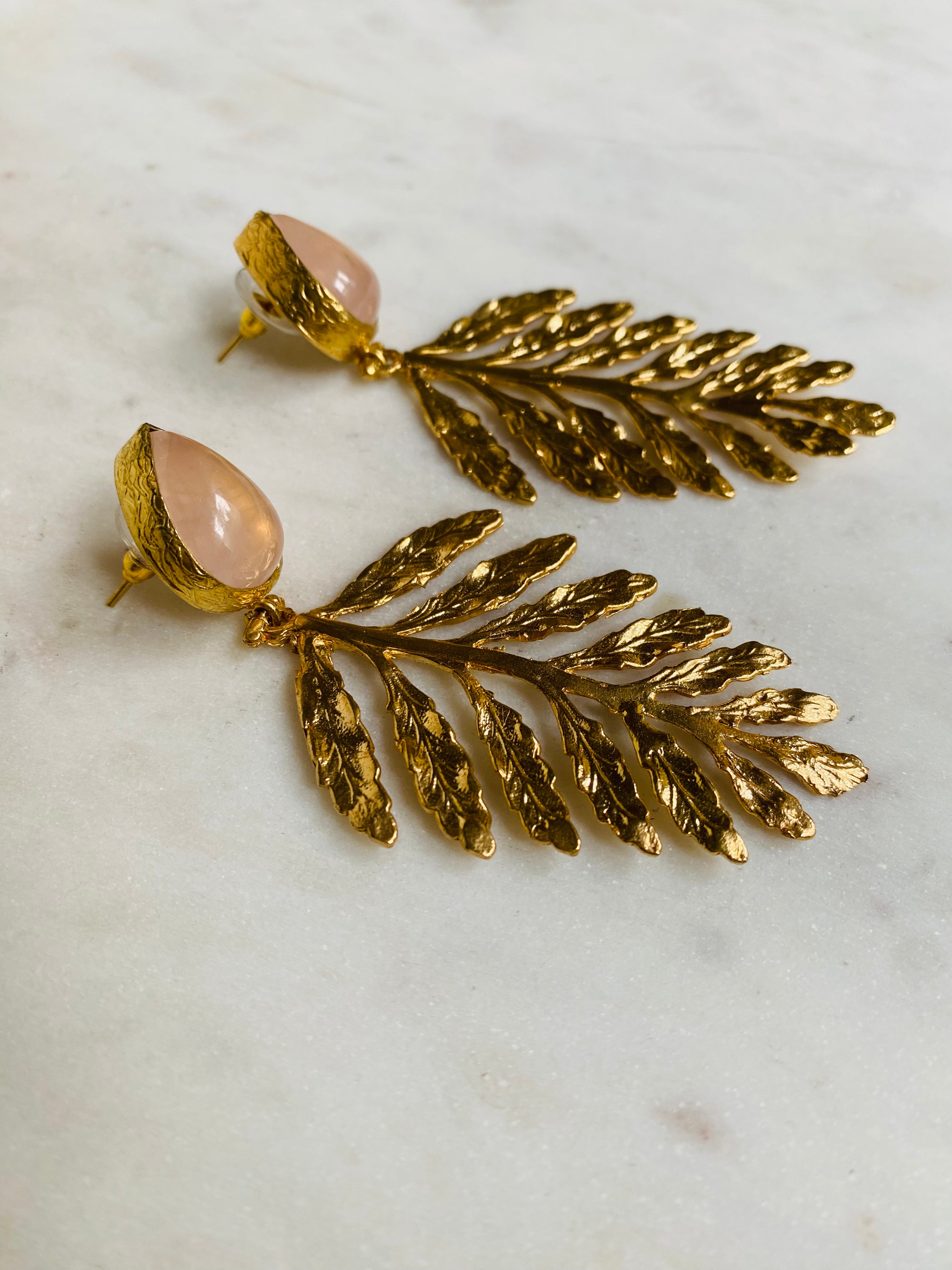 gemstone maxi leaf earrings
