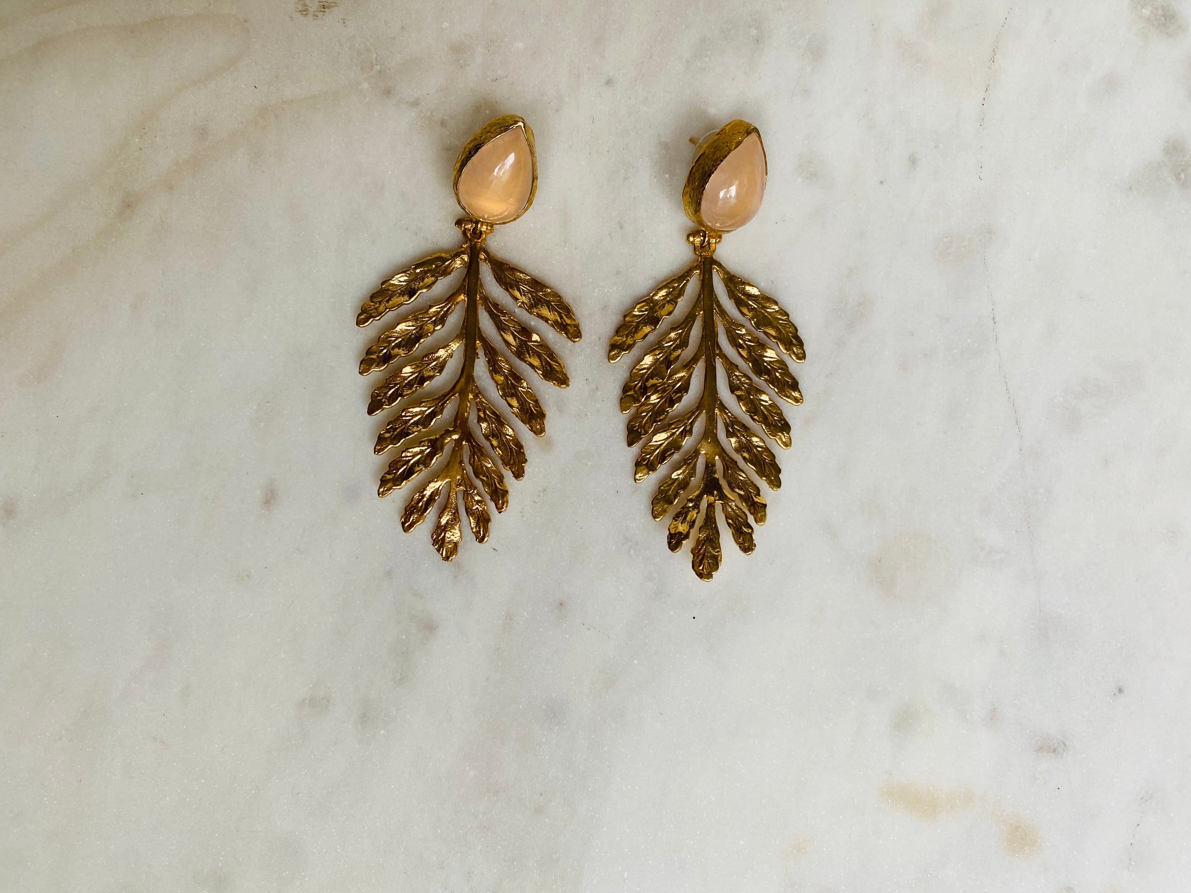 gemstone maxi leaf earrings