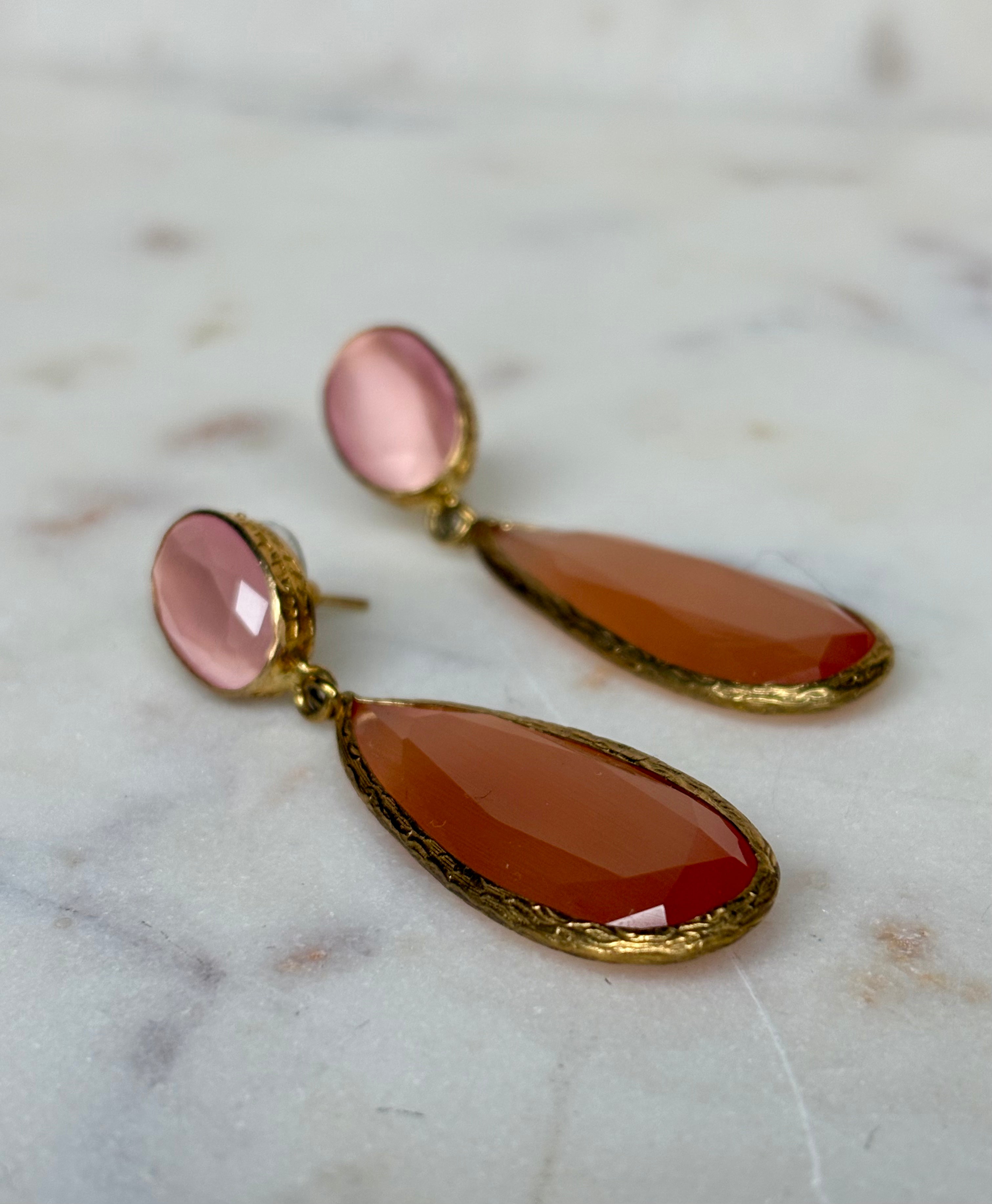 modern blush gemstone dangles in gold