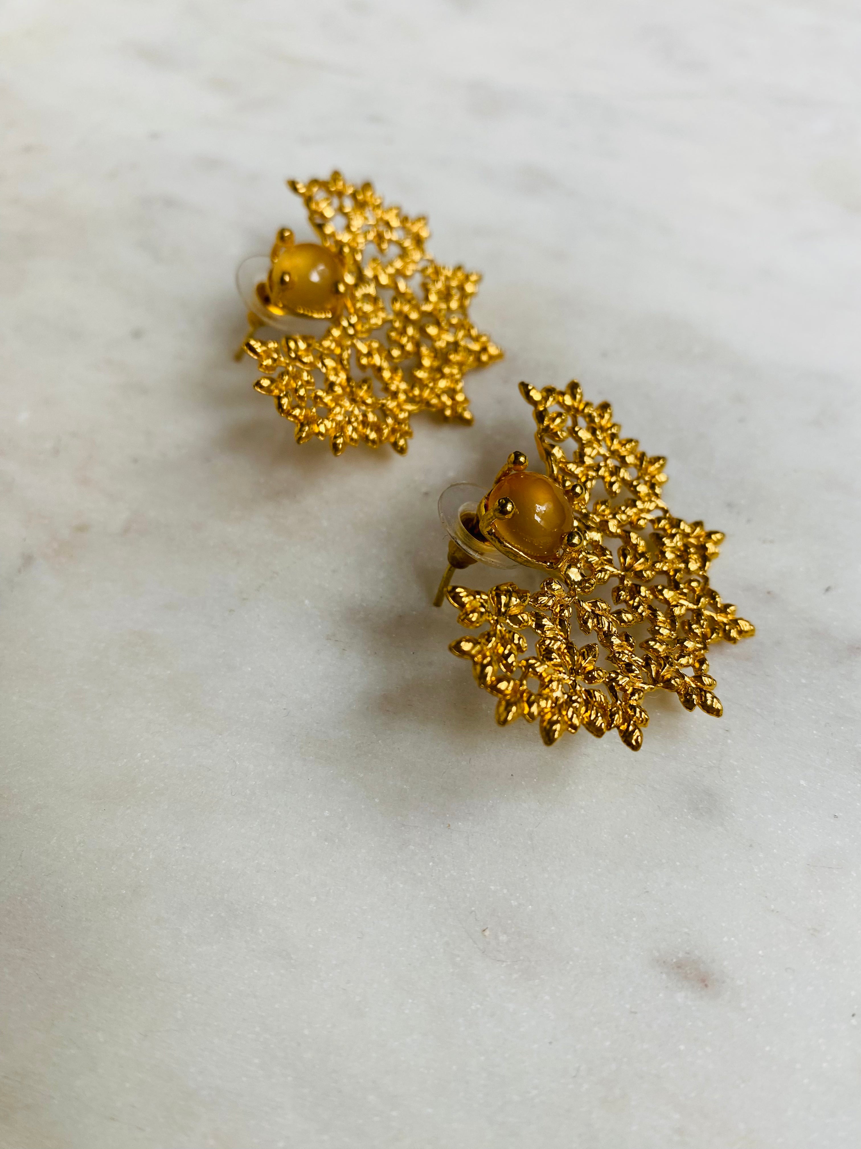 gold textured design earrings